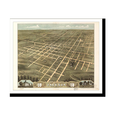 Panoramic Map - Jackson, Tennessee, 1870 - Bird's Eye View Print