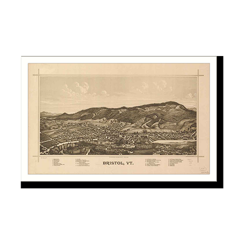 Panoramic Map - Bristol, Vermont, 1889 - Bird's Eye View Print