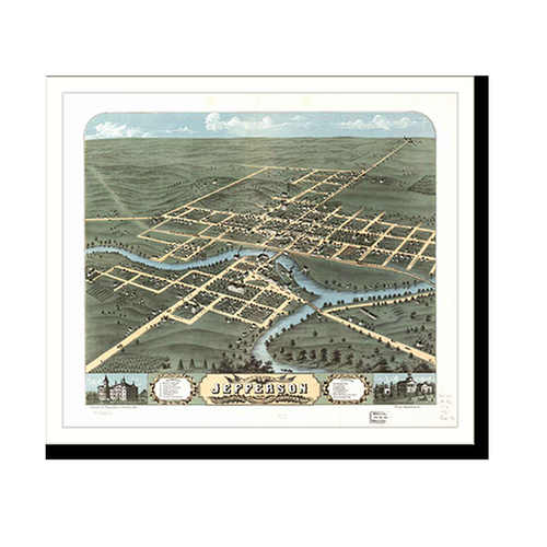 Panoramic Map - Jefferson, Wisconsin, 1870 - Bird's Eye View Print