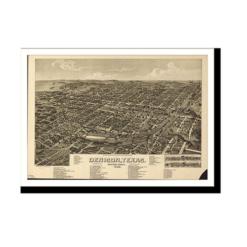 Panoramic Map - Denison, Texas, 1886 - Bird's Eye View Print
