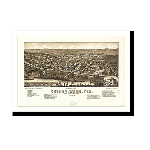 Panoramic Map - Cheney, Washington, 1884 - Bird's Eye View Print