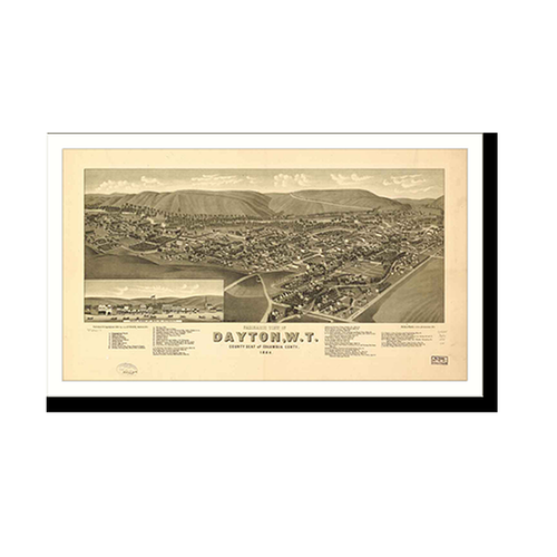 Panoramic Map - Dayton, Washington, 1884 - Bird's Eye View Print