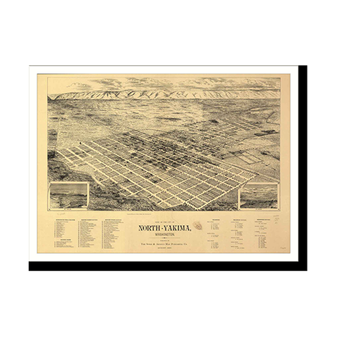 Panoramic Map - North Yakima, Washington, 1889 - Bird's Eye View Print