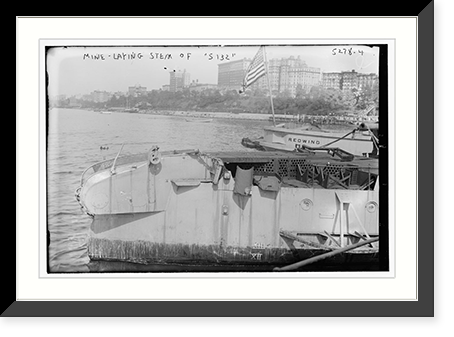 Historic Framed Print, Mine laying stem of "S132",  17-7/8" x 21-7/8"