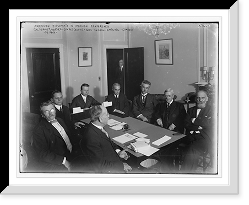 Historic Framed Print, American Diplomats in Mex. Conf.: Calderon, Mendez, Secy. Sweet, Naon, Da Gama, Lansing, Suarex, De Pena,  17-7/8" x 21-7/8"