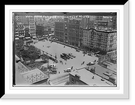 Historic Framed Print, Work Horse Parade, obstacle test, seen from above, New York,  17-7/8" x 21-7/8"
