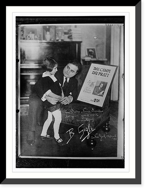 Historic Framed Print, To Bain News Service for your good work, Sincerely, B. Gigli . - N.Y., 4/15/21 .  full print,  17-7/8" x 21-7/8"