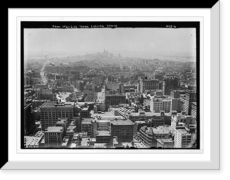 Historic Framed Print, Looking south toward Battery and New York Harbor from Met. Life Tower, Manhattan,  17-7/8" x 21-7/8"
