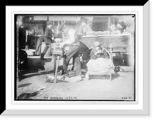 Historic Framed Print, Man sharpening a saw, New York,  17-7/8" x 21-7/8"