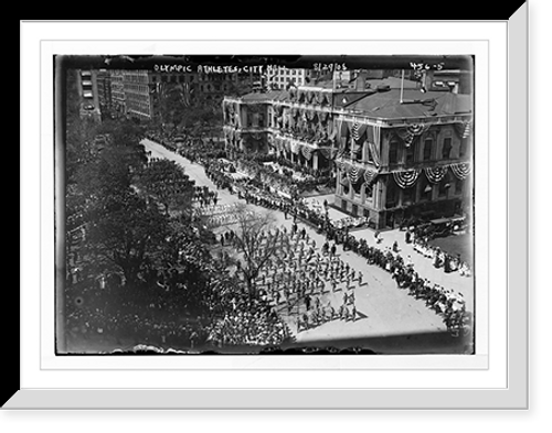 Historic Framed Print, Olympic Athletes Parade, marchers before City Hall, New York,  17-7/8" x 21-7/8"