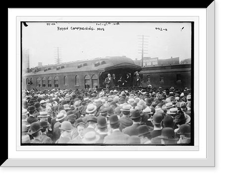 W.J. Bryan, on platform of campaign train, Utica, N.Y, Antique Poster