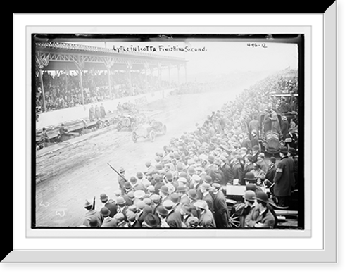 Historic Framed Print, Vanderbilt Cup Auto Race, Lytle in "Isotta" on track in front of stands, finishing second,  17-7/8" x 21-7/8"
