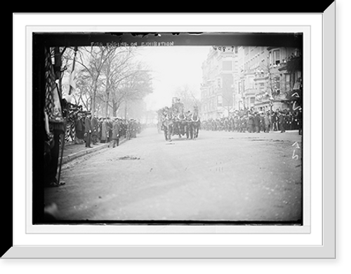 Historic Framed Print, Fire Dept. Exhibition, fire engine, New York,  17-7/8" x 21-7/8"