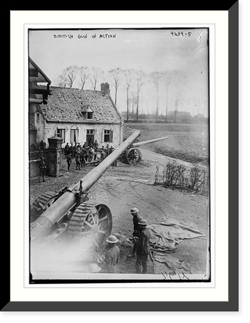 Historic Framed Print, British gun in action,  17-7/8" x 21-7/8"