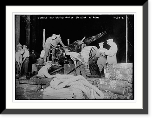 Historic Framed Print, Getting big British Gun in position at night,  17-7/8" x 21-7/8"