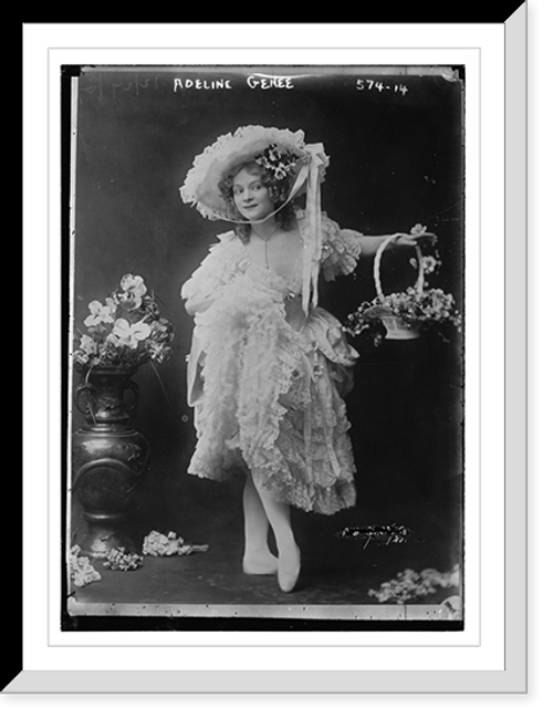 Historic Framed Print, Adeline Genee, holding basket of flowers, in ballet pose,  17-7/8" x 21-7/8"