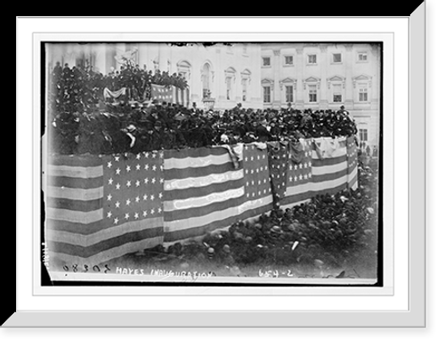 Historic Framed Print, Hayes inauguration - flag bedecked podium and crowd,  17-7/8" x 21-7/8"