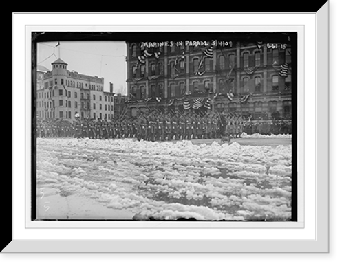 Historic Framed Print, Inaugural parade for Taft, artillery, on Penn. Ave., marines, Washington, D.C.,  17-7/8" x 21-7/8"