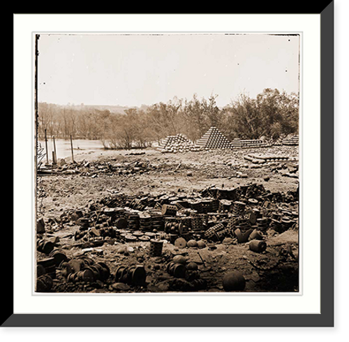 Historic Framed Print, Richmond Virginia. Stacked and scattered ammunition near the State Arsenal,  17-7/8" x 21-7/8"
