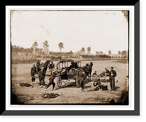 Historic Framed Print, Zouave ambulance crew demonstrating removal of wounded soldiers from the field,  17-7/8" x 21-7/8"