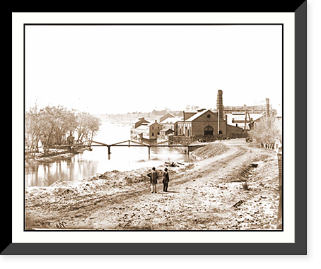 Historic Framed Print, Richmond Va. View of the Tredegar Iron Works with footbridge to Neilsons Island,  17-7/8" x 21-7/8"