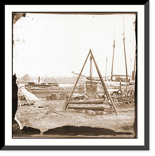 Historic Framed Print, Broadway Landing Va. Tripod artillery swing by the Appomattox,  17-7/8" x 21-7/8"