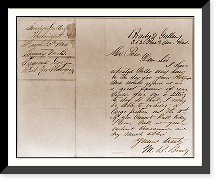 Letter from Mathew Brady to President Abraham Lincoln asking Lincoln to sit for a p, Vintage Print