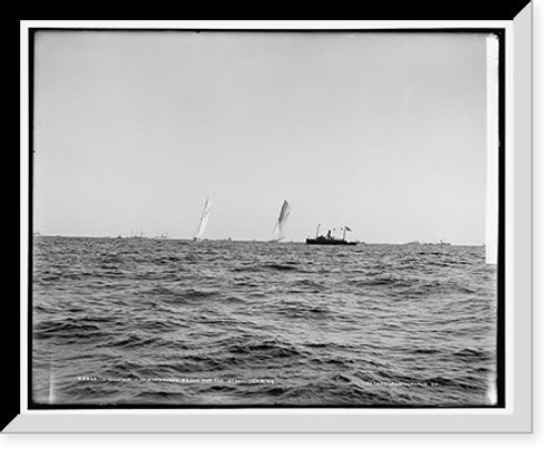 Historic Framed Print, Columbia and Shamrock I, ready for the start, Oct. 7, '99,  17-7/8" x 21-7/8"