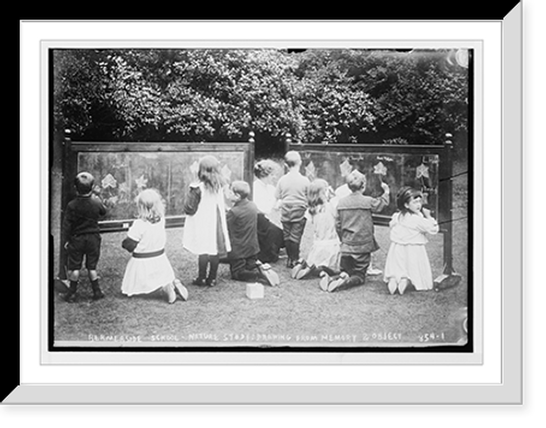 Historic Framed Print, Children in nature study class, drawing from memory and object, Bermerside School,  17-7/8" x 21-7/8"
