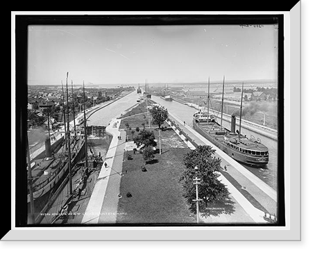Historic Framed Print, General view of locks, Sault Ste. Marie,  17-7/8" x 21-7/8"