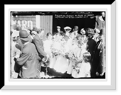 Historic Framed Print, Girls present flowers to Peary, Sydney,  17-7/8" x 21-7/8"