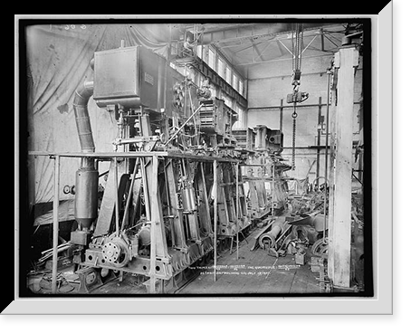 Historic Framed Print, [Marine engines made by Detroit Shipbuilding Co., two triples and a quadruple],  17-7/8" x 21-7/8"