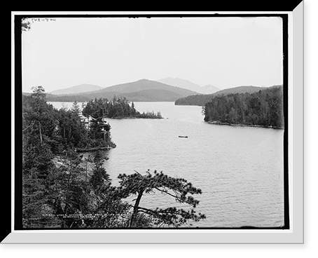 Historic Framed Print, Lower Saranac Lake from Bluff Island, Adirondack Mountains - 2,  17-7/8" x 21-7/8"