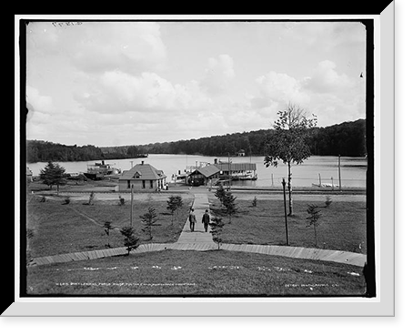 Historic Framed Print, Boat landing, Forge House, Fulton Chain, Adirondack Mountains,  17-7/8" x 21-7/8"
