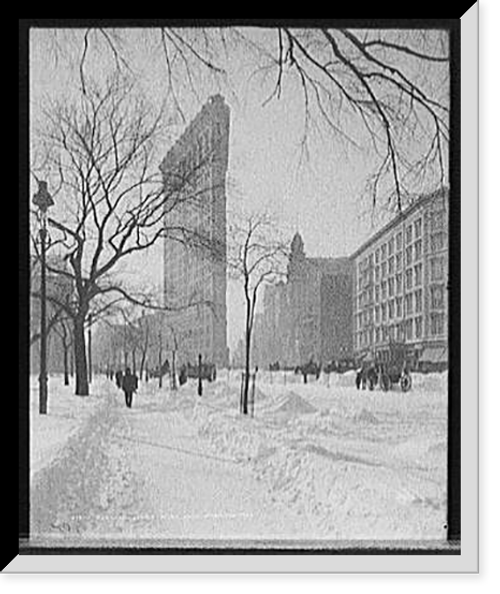 Historic Framed Print, Flat-iron [i.e. Flatiron Building] corner after snow storm, New York,  17-7/8" x 21-7/8"