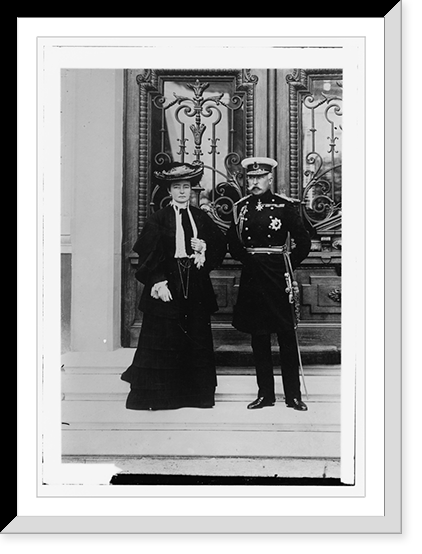 Historic Framed Print, Duke and Duchess of Connaught, standing on steps before elaborate doors,  17-7/8" x 21-7/8"