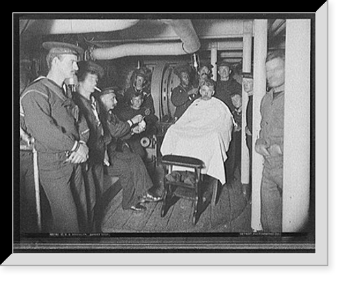 Historic Framed Print, U.S.S. Brooklyn, barber shop,  17-7/8" x 21-7/8"