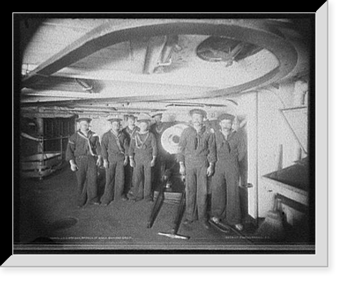 Historic Framed Print, U.S.S. Oregon, breech of 6-inch gun and crew,  17-7/8" x 21-7/8"