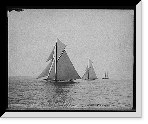 Historic Framed Print, Reliance and Shamrock III tacking just after start, Aug. 27, 1903,  17-7/8" x 21-7/8"