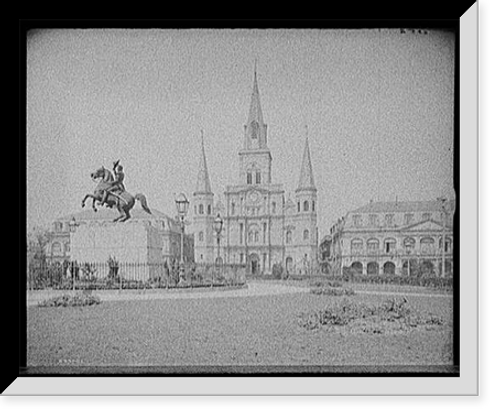 Historic Framed Print, [St. Louis Cathedral and Jackson Monument, New Orleans, Louisiana],  17-7/8" x 21-7/8"