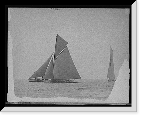Historic Framed Print, [Reliance and Shamrock III coming for the line],  17-7/8" x 21-7/8"