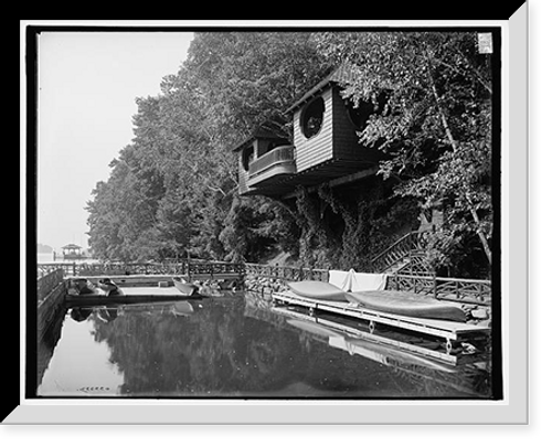 Historic Framed Print, [Green Island, private dock & basin, Lake George, N.Y.],  17-7/8" x 21-7/8"