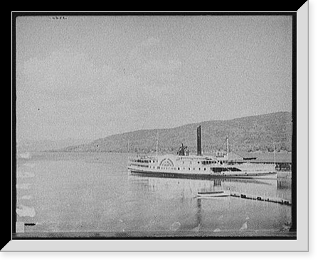 Historic Framed Print, [Steamboat dock from Fort William Henry Hotel, Lake George, N.Y.],  17-7/8" x 21-7/8"