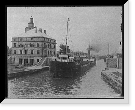 Freighter in Poe Lock, looking down, Sault Ste. Marie, Mich. Classic, Antique Print