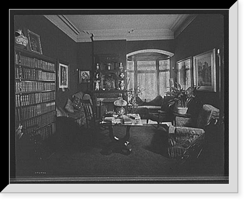 Historic Framed Print, [Residence of Mrs. H.C. Parke, library, Detroit, Mich.],  17-7/8" x 21-7/8"