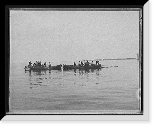 Historic Framed Print, [Fishermen in boats pulling in net],  17-7/8" x 21-7/8"