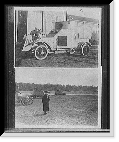 Historic Framed Print, [Armored car ; Officer with armored cars in a field],  17-7/8" x 21-7/8"