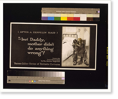 After a zeppelin raid . but Daddy mother didnt do anything wrong!. Raemaekers, Vintage Poster