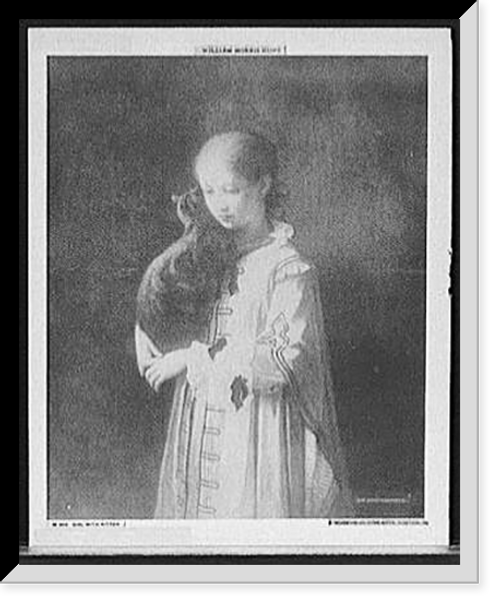 Historic Framed Print, Girl with kitten,  17-7/8" x 21-7/8"