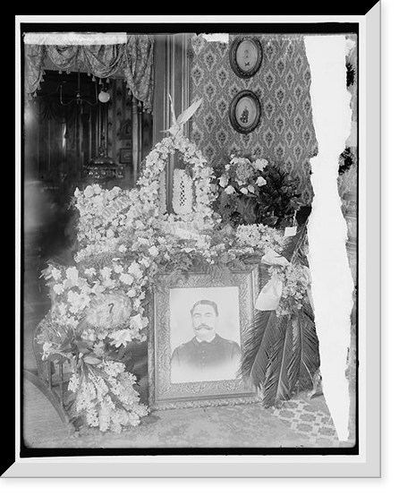 Memorial corner with wreaths surrounding portrait of man, Antique Wall Art